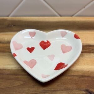 Vintage Heart-Shaped Ceramic Dish with Red and Pink Hearts